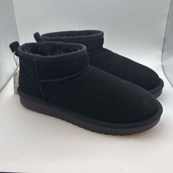 CUSHIONAIRE Women's COZY Genuine Suede Ankle Snow BootsโSIZE 8.5 BLACK - Picture 1 of 7